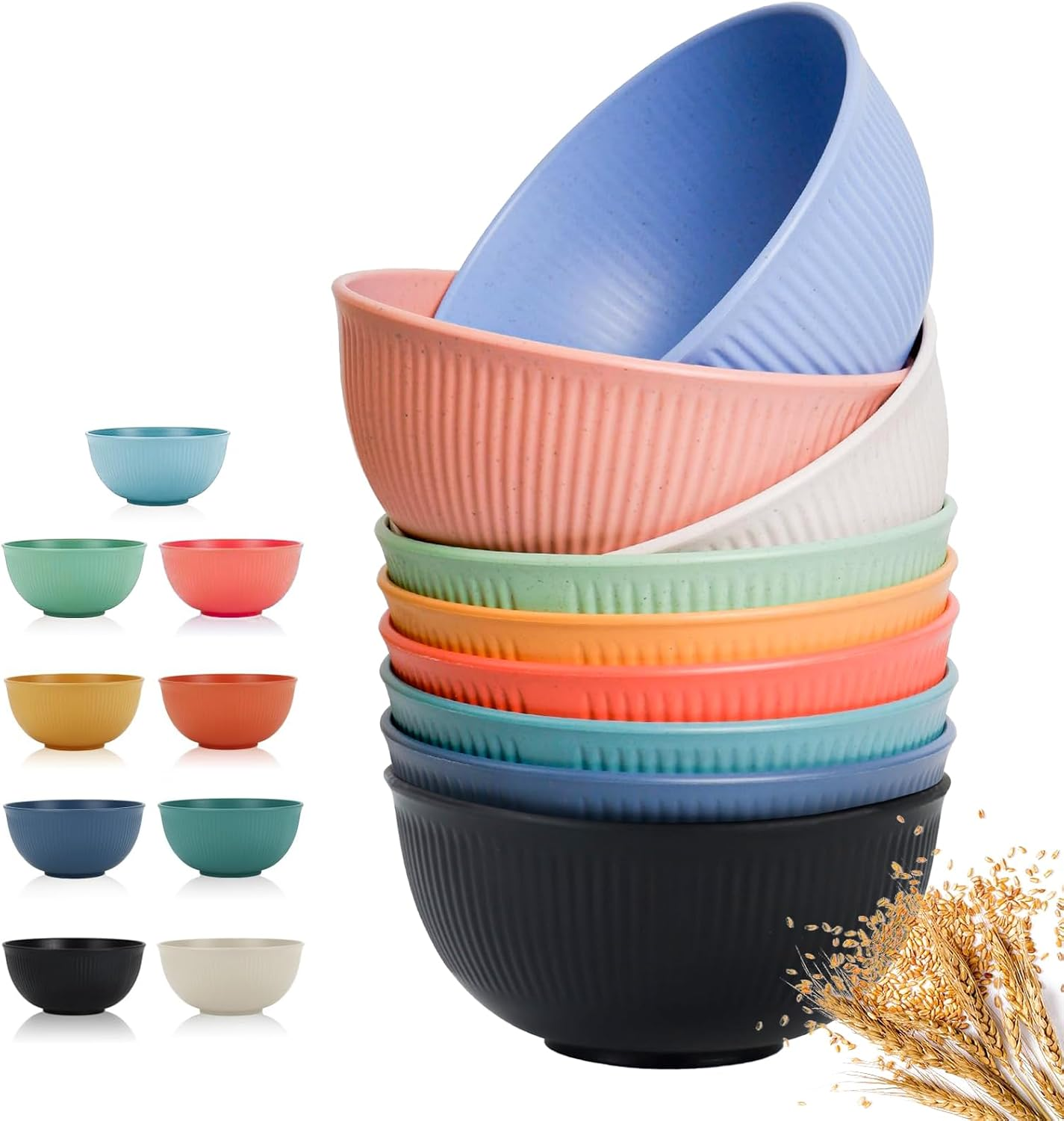 SZBOKE Cereal Bowls, 9 PCS Soup Bowls Wheat Straw Fiber Unbreakable Lightweight Bowls (9 PCS, 26 OZ) (Multicolor),Wheat Straw Bowls, Unbreakable Kids Bowls, Dishwasher & Microwave Safe Bowls image number 2