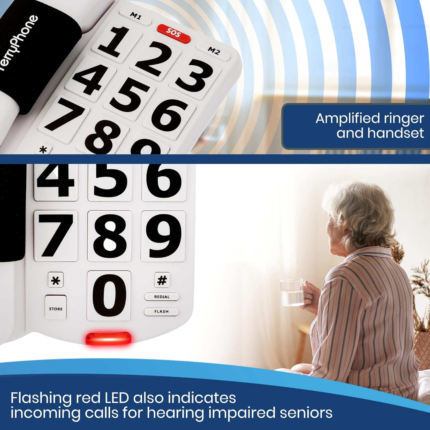 Big Button Phone for Seniors - Corded Landline Telephone - Large Buttons and One-Touch Dialling for Visually Impaired - 80 Db Amplified Ringer for Hearing Impaired, Ergonomic Non-Slip Grip