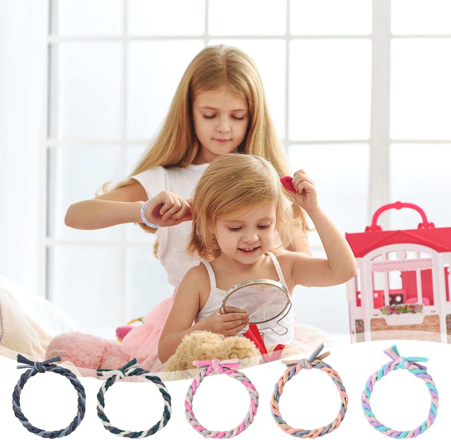 Zimoer Pack of 25 Women'S Hair Bobbles - Extra Thick Braided Scrunchies for Braids and Ponytails (5.5 Cm, Colourful) - High-Quality Nylon Hair Bobbles with Double Colour Design image number 4