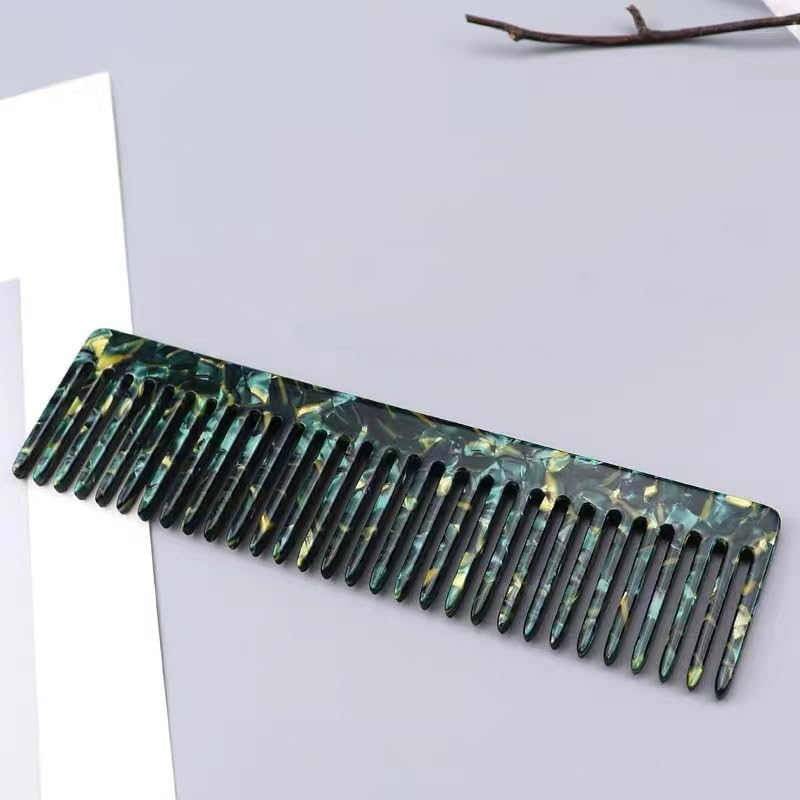 Large Cellulose Acetate Hair Detangling Comb, Wide Tooth Comb Large Wide Tooth Combs for Women Thick Curly Wavy Hair (Sapphire Green）