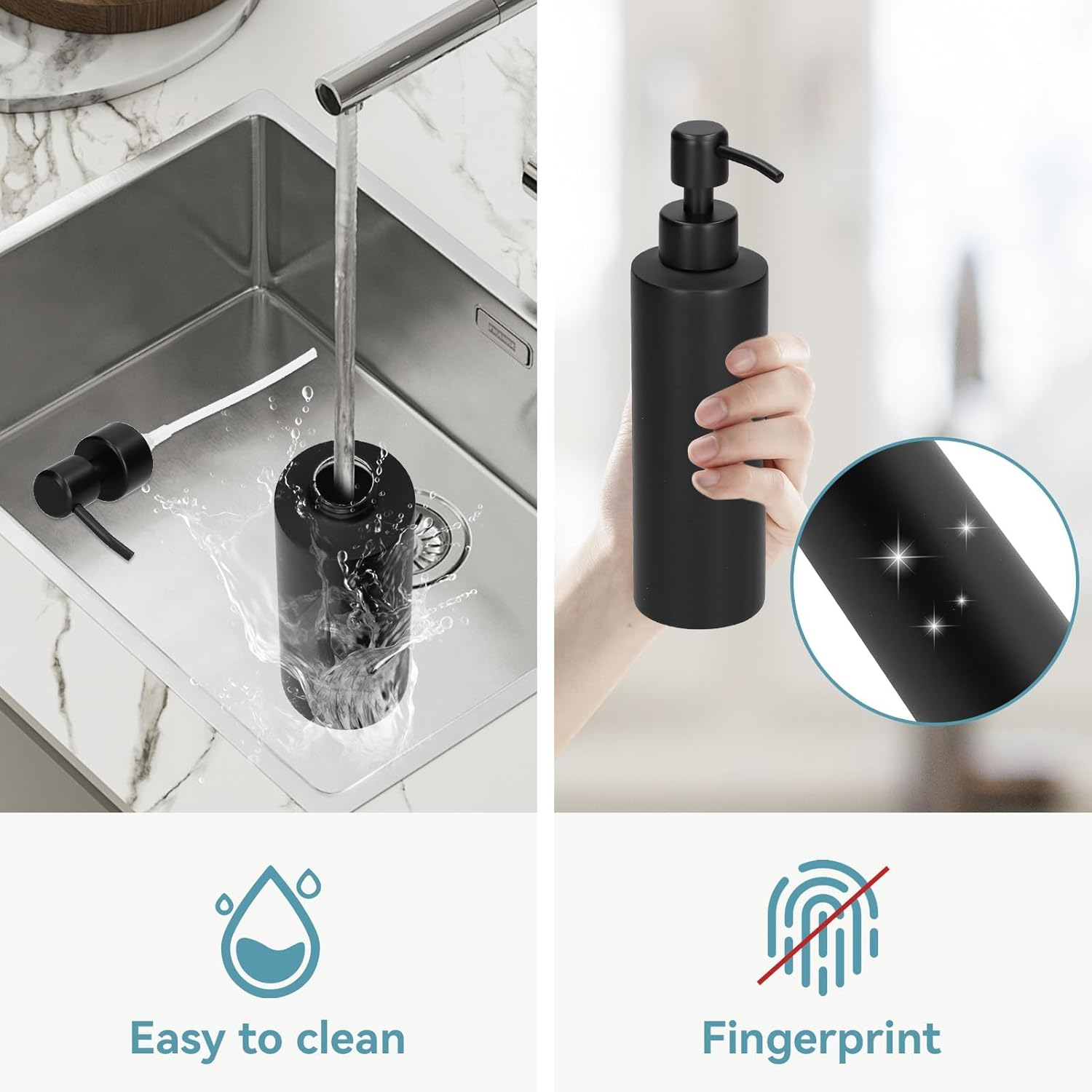 Gsycle Soap Dispenser, 350Ml Matte Black Stainless Steel Soap Dispenser Slim Soap Dispenser Liquid Hand Soap Dispenser for Bathroom Sink Countertop image number 6