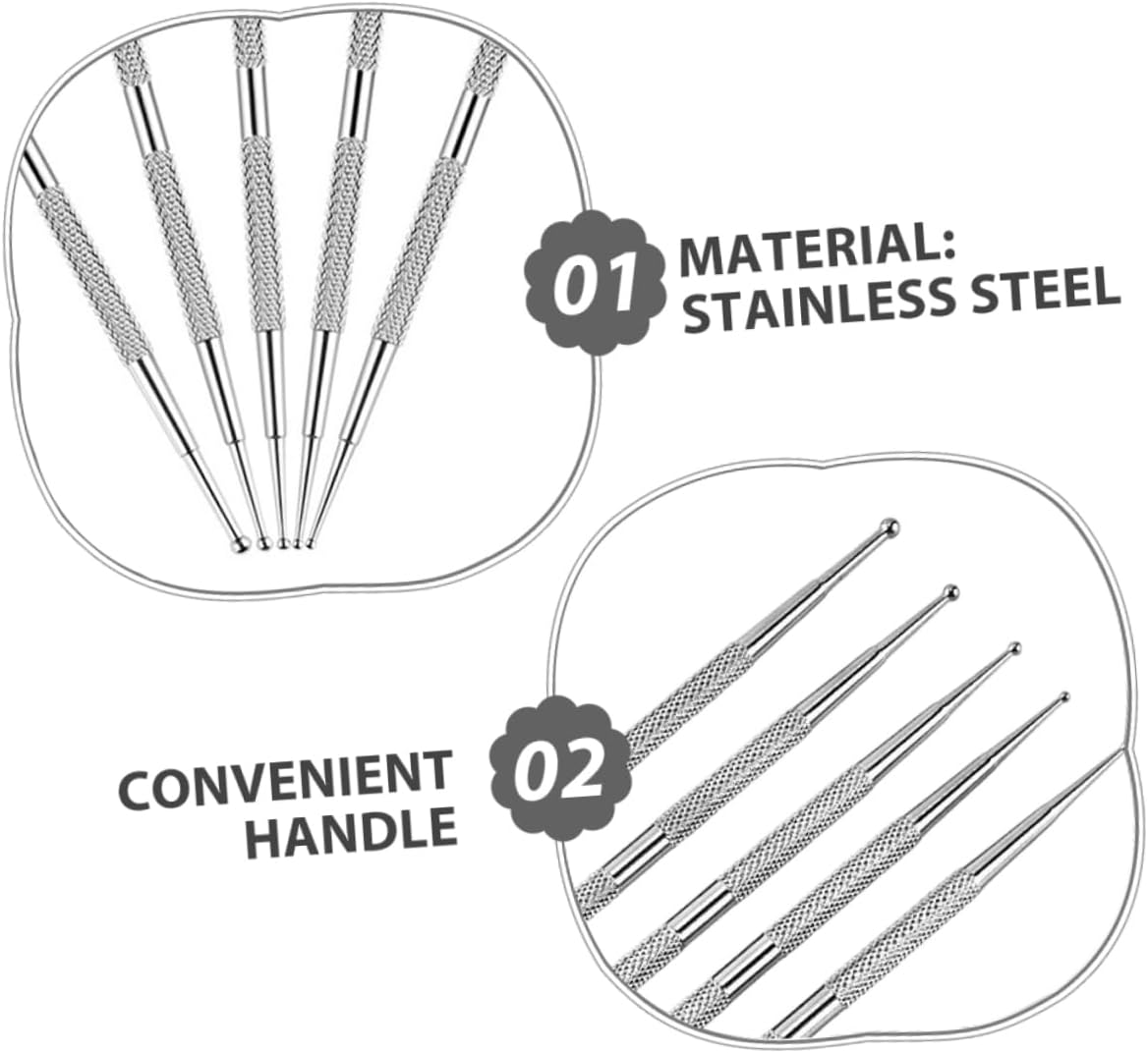 ELAYARD 5Pcs Nail Art Drill Pen Nail Art Tools Dotting Tools Manicure Kit Silver Stainless Steel