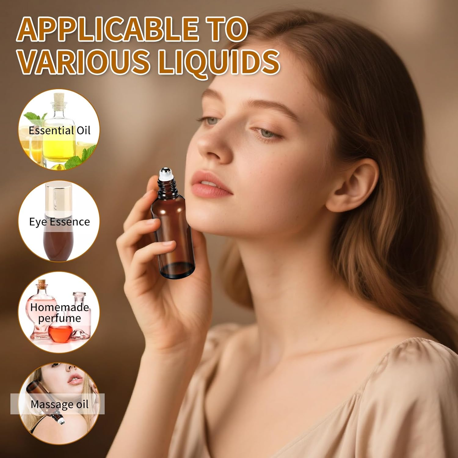 Lazy Dream Roller Bottles for Essential Oil, Empty Amber Glass Roller Bottle for Perfume Oil, Roll on Bottles with Stainless Steel Roller Balls, Opener, Funnel and Dropper for Aromatherapy, Massage image number 4