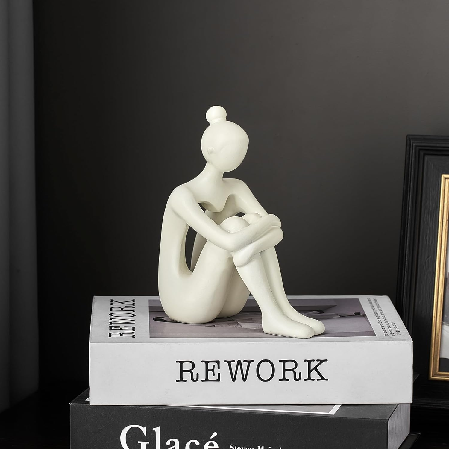 TIMEBUS Beige Thinker Statues Decor for Living Room, Modern Sculpture Shelf Decor Accents, Minimalist Abstract Figurine Decorations for Bookshelf Coffee Table Office Home Library image number 3