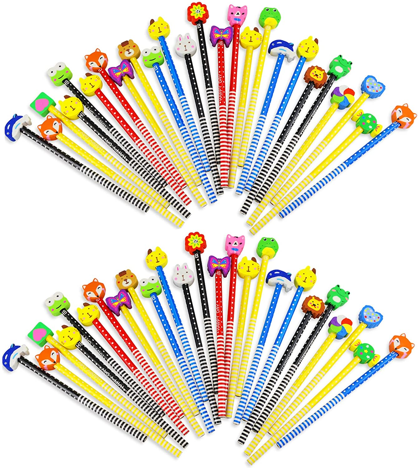 50 Pack Assorted Colorful Cartoon Animal Pencils with Erasers - Fun for Kids, Bulk with Animal Eraser Toppers, Party Favors, Novelty image number 3
