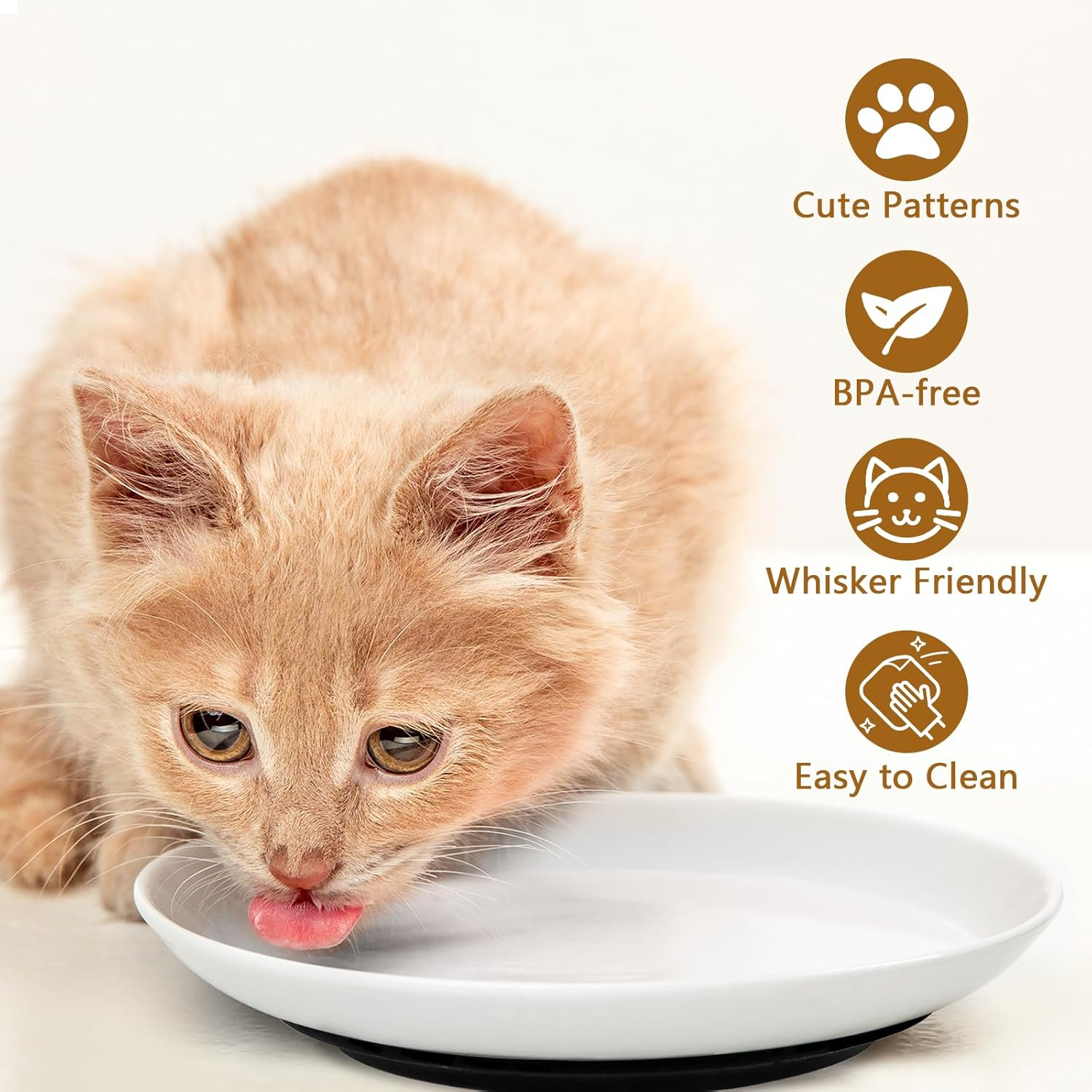Ceramic Cat Bowl, Pack of 3 Cat Bowls, Flat with Non-Slip Silicone Base, Feeding Bowl for Cat from Whiskers Fatigue, Feeding Bowls for Cats, Kittens, Dogs image number 5