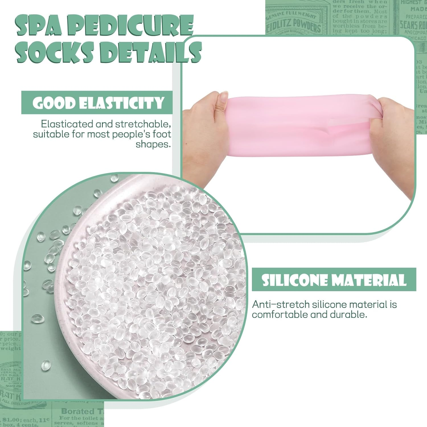 2 Pairs Silicone Socks, Moisturizing Socks for Dry Cracked Feet Women (Pink) image number 2