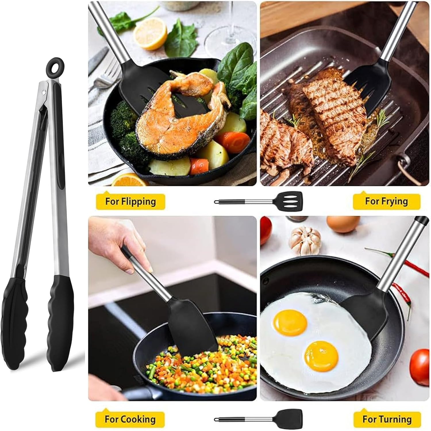 Pack of 3 Silicone Spatula Set Non Stick Slotted Kitchen Spatulas- Stainless Steel High Heat Resistant Solid & Slotted Turner, BPA Free Cookware for Pancakes, Fish, Eggs image number 3