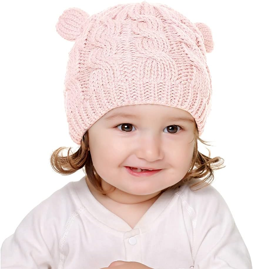 Malaxlx Newborn Baby Infant Toddler Winter Beanie Hat Mittens Set Warm Knitted Hat Glove Set for Girls Boys image number 4