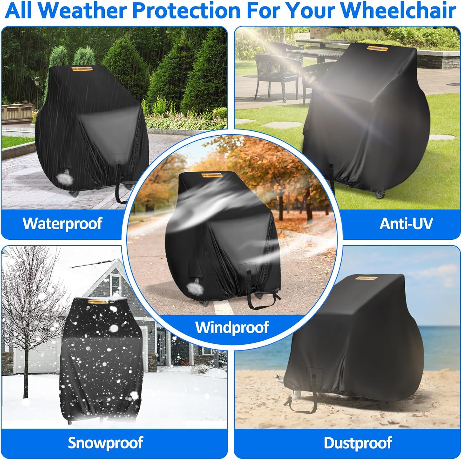 Electric Wheelchairs Cover Waterproof,420D Heavy Duty Wheelchair Cover with Air Vent,Waterproof Strip,Reflective Handle,Outdoor Protective Cover for Travel & Shower Power Wheelchair,Mobility Scooter image number 5