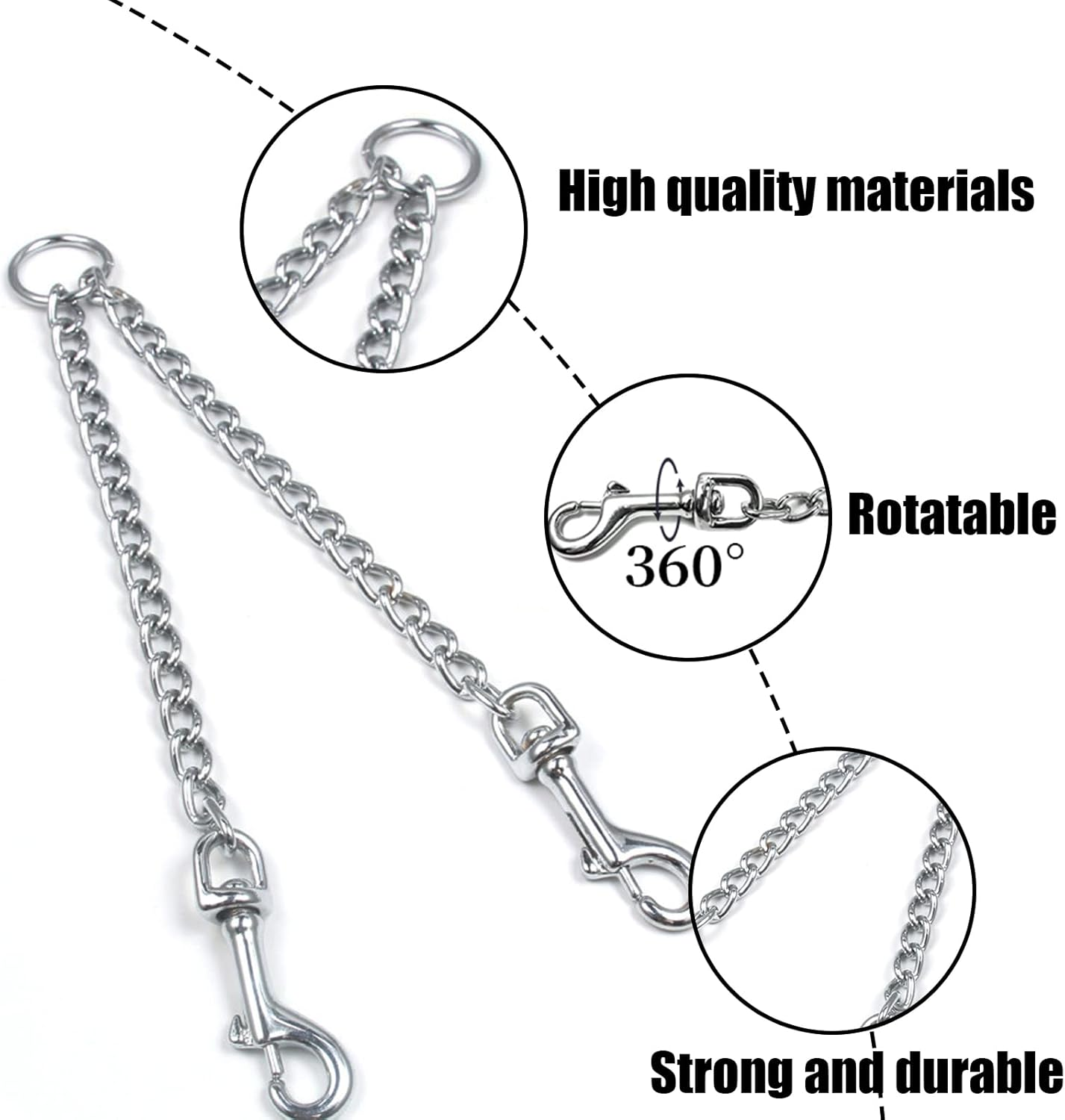 Metal Double Dog Leash 2 Way No Tangle Coupler Double Pet Dog Lead Leashes Twin Large Medium Small Dogs (L-4.0Mm*70Cm) image number 6