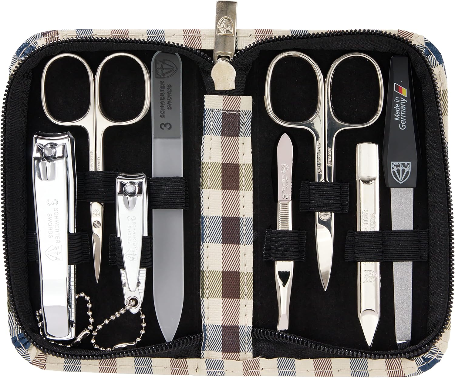 3 Swords Germany - Brand Quality 6 Piece Manicure Pedicure Grooming Kit Set for Professional Finger & Toe Nail Care Scissors Clipper Fashion Leather Case in Gift Box, Made in Solingen Germany (Fhjli) BLACK - GENUINE LEATHER