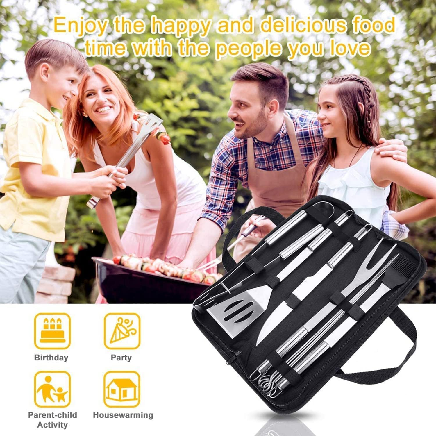 BBQ Grill Tools Set Grill Kit 9Pcs Barbecue Accessories Stainless Steel Grill Set Heavy Duty BBQ Grilling Accessories Tools Set with Carry Case for Men Women Camping Grilling