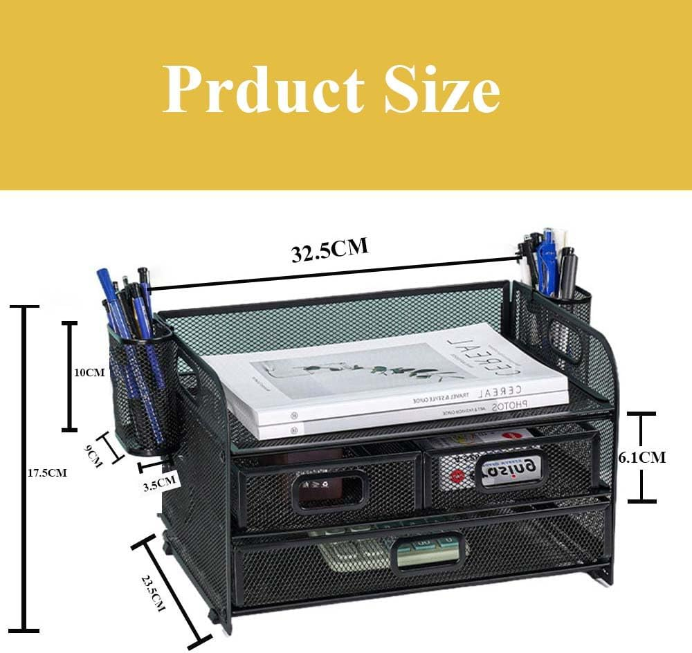 Desk Organizer,File Holder,Multi-Functional Mesh Desk Organizer,Desktop File Sorter Rack,Office Accessories,With Pencil Holders for Home,Office,School (Black) image number 1