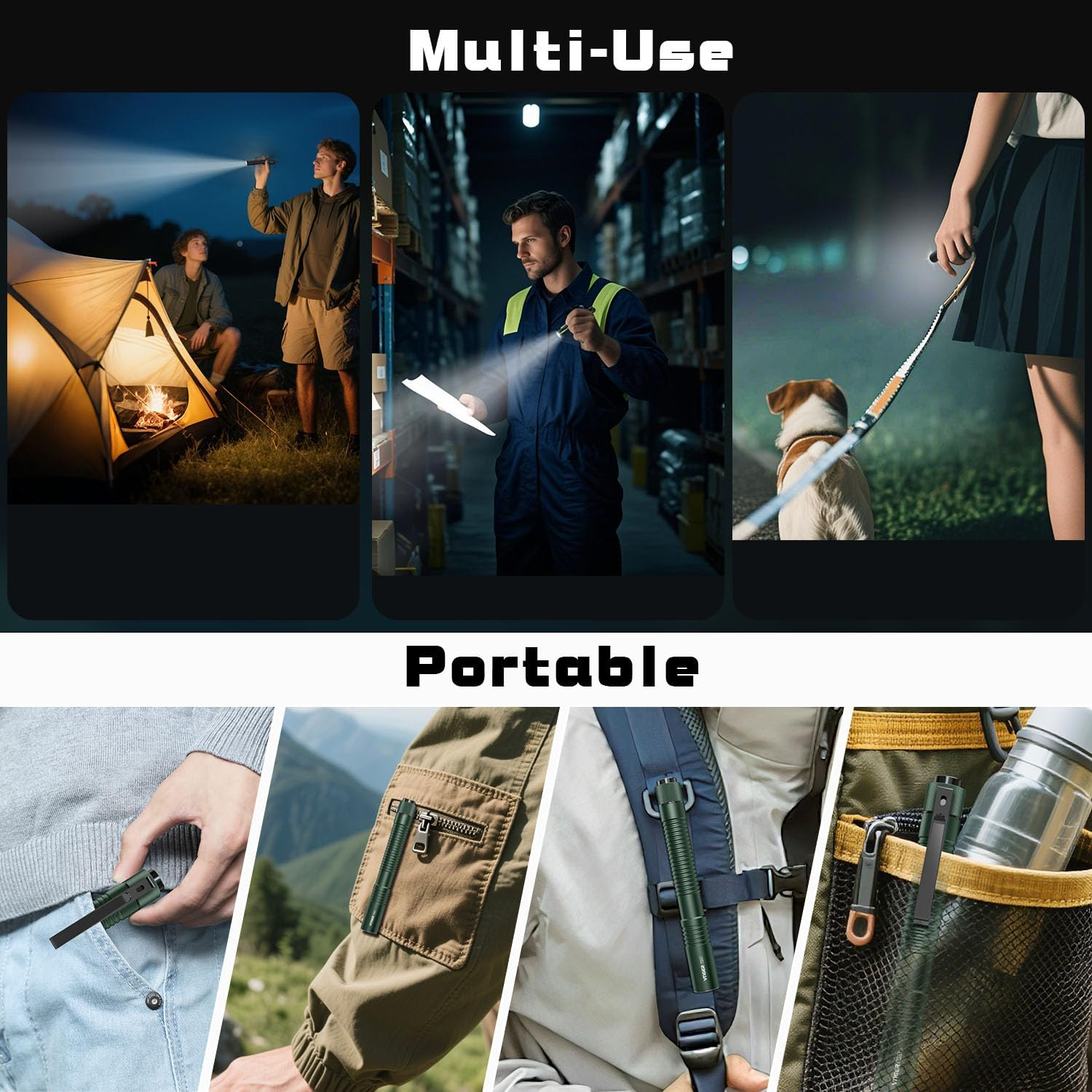 VTIGER T2A Compact EDC Flashlight,1500 High Lumens AA Rechargeable LED Flashlight, Super Bright Small Tactical Tail Switch Pocket Flash Light with Magnet for Camping,Hiking,Outdoor,Home,Emergency image number 2