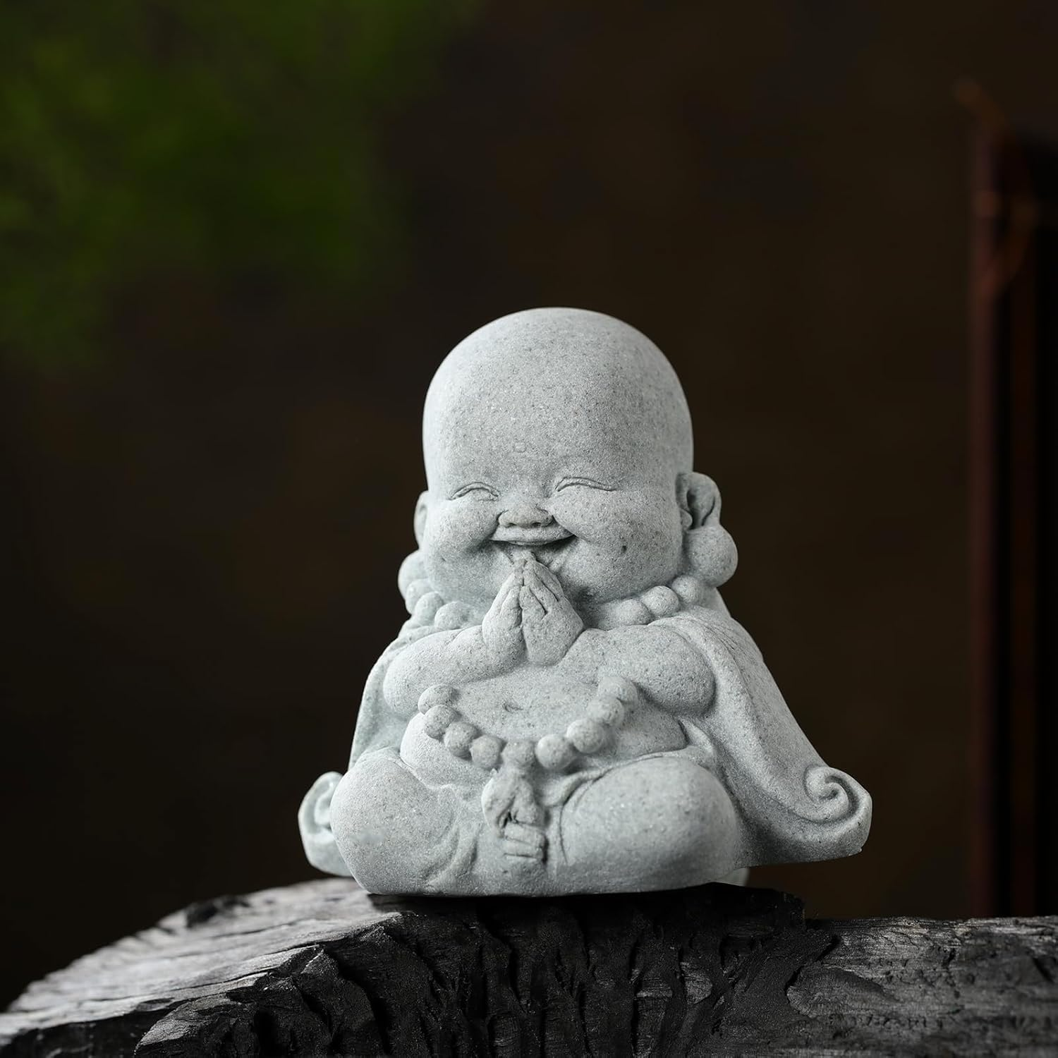 Chiorgone Praying Laughing Buddha Feng Shui Statue &ndash; Sandstone Zen Decor for Home, Office & Aquarium &ndash; Prosperity & Happiness Gift