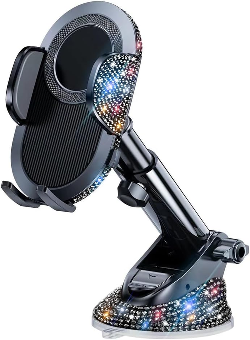 Bling Phone Holders for Car Women[Powerful Suction] [Rally Racing-Grade Stability] Sparkle Car Phone Holder Mount Dashboard Windshield Vent for Iphone All Phones (Pink Rhinestone)