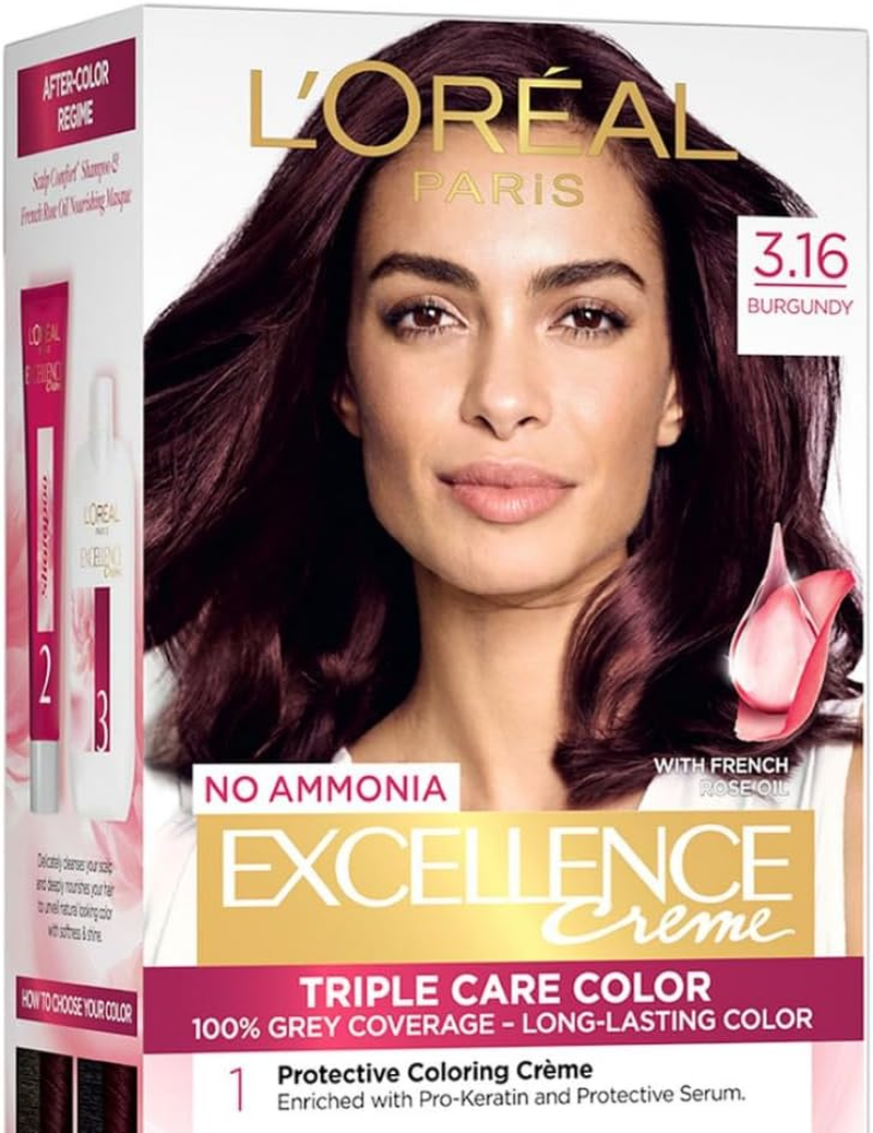 L&rsquo;Or&eacute;al Paris L'Oreal Excellence Creme Hair Color, 3.16 Burgundy, 72Ml+100G image number 3