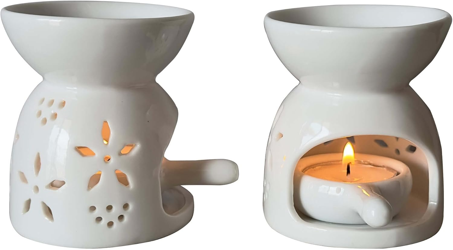 Oil Burner, Tealight Wax Warmer with Tea Wax Tray, White Oil Warmer for Scented Oil (Pack of 2) image number 3