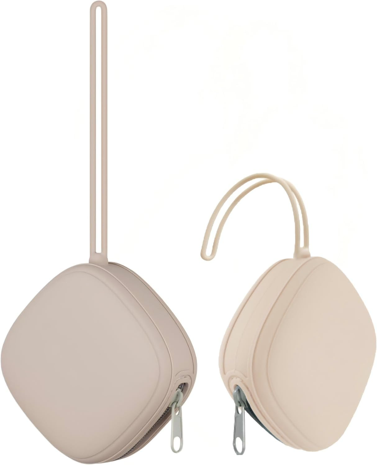 AHGXG 2 Pack Silicone Pacifier Holder Case, Portable Pacifier Case for Diaper Bag, BPA Free Newborn Baby Pacifiers Silicone Pouch for Boys & Girls (Light Grey+Shifting Sand) image number 1