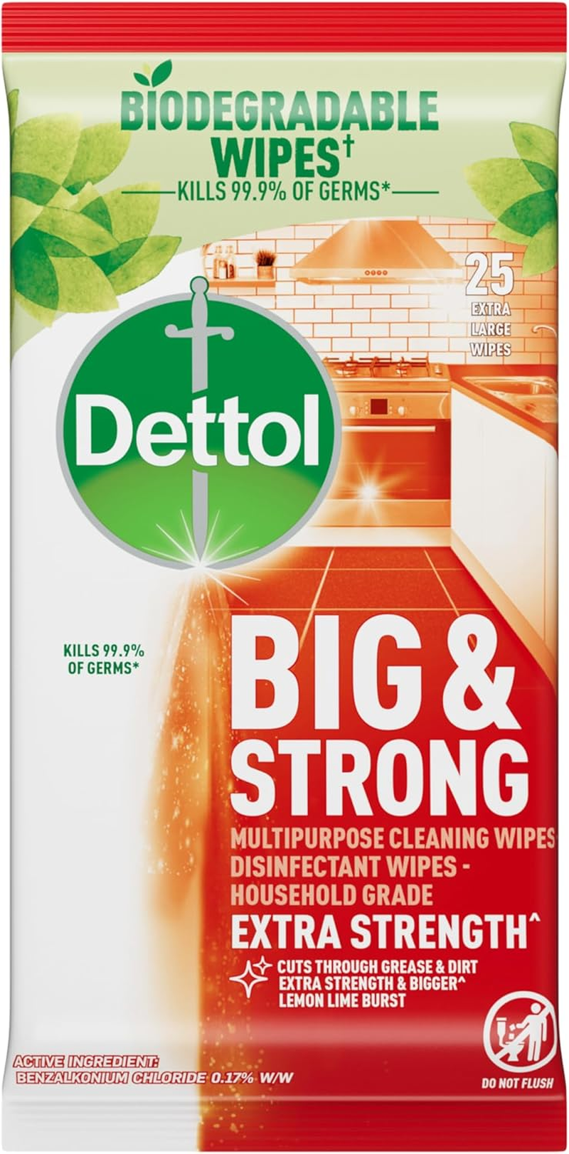 Dettol Big and Strong Kitchen Antibacterial Cleaning Wipes Citrus, 25 Wipes X 6 Pack image number 5
