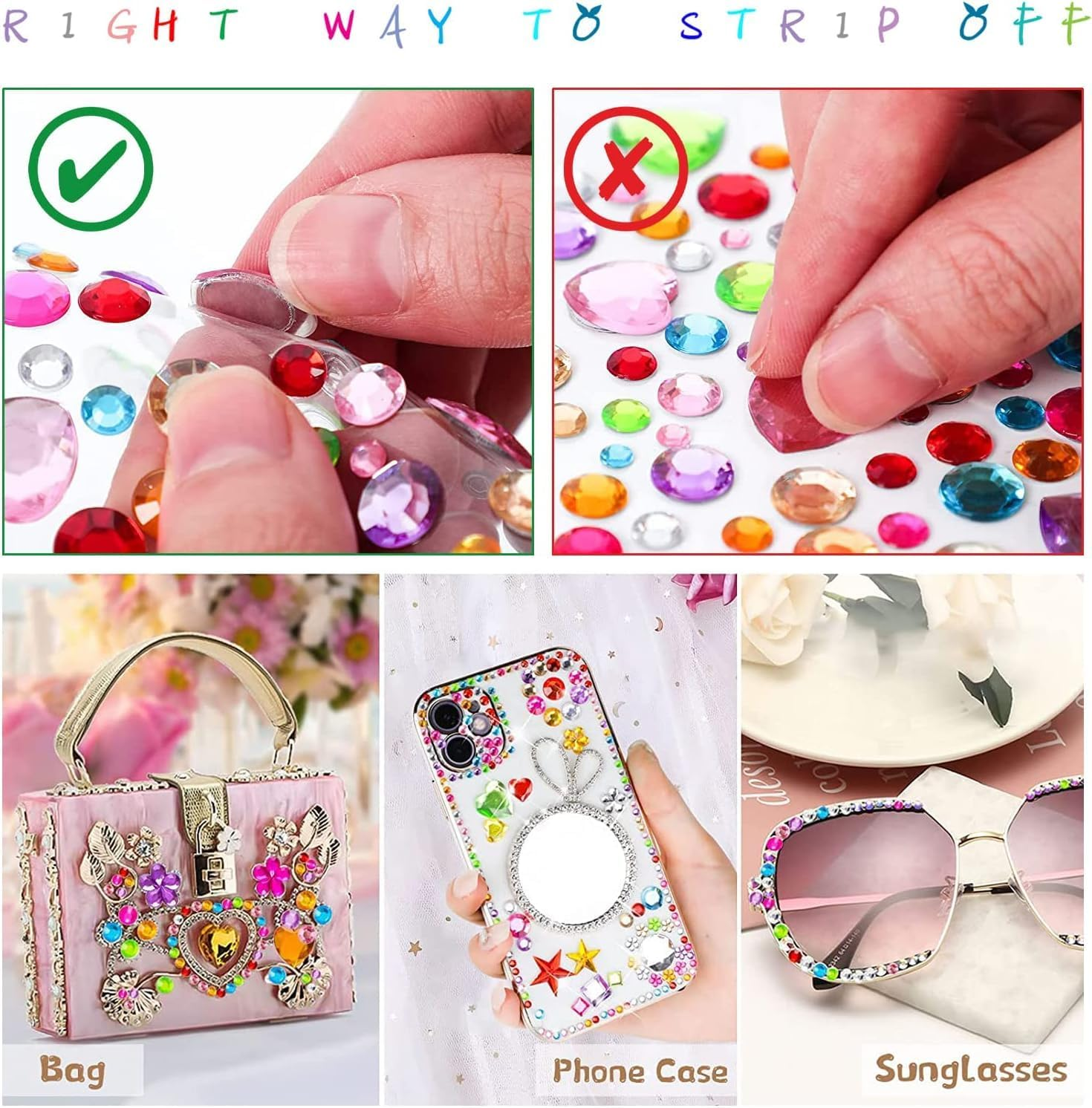 Rhinestone Stickers, 1510 Pcs Self-Adhesive Jewels Sticker Gem Stickers for Kids DIY Craft Cards, Acrylic Gems Decorative Diamond Stickers for Wedding Decorations, Body, Nail, Assorted Sizes