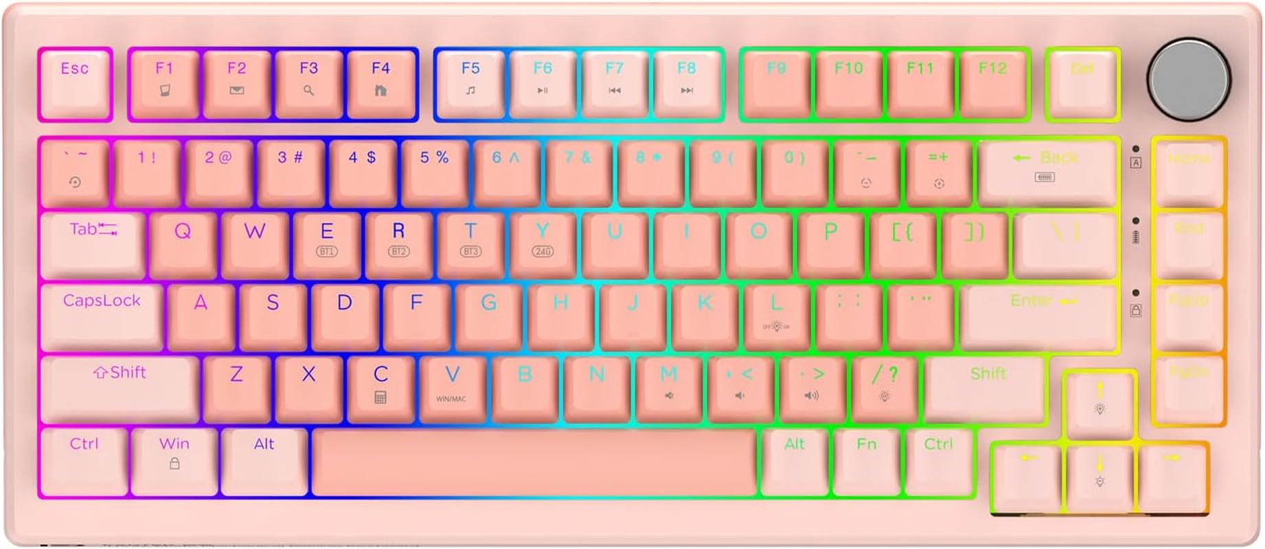 FG75 75% Wireless Mechanical Gaming Keyboard with Knob - Hot Swappable, Gasket Mount, Pre-Lubed Switches, RGB Backlit, PBT Keycaps, Bluetooth/2.4Ghz/Usb-C for PC (Pink) image number 2