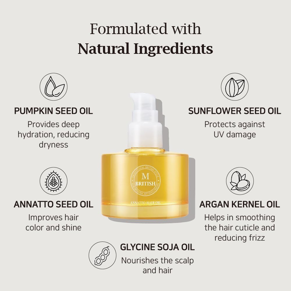 British M, Annatto Hair Oil, 2.36 Fl Oz (70 Ml)