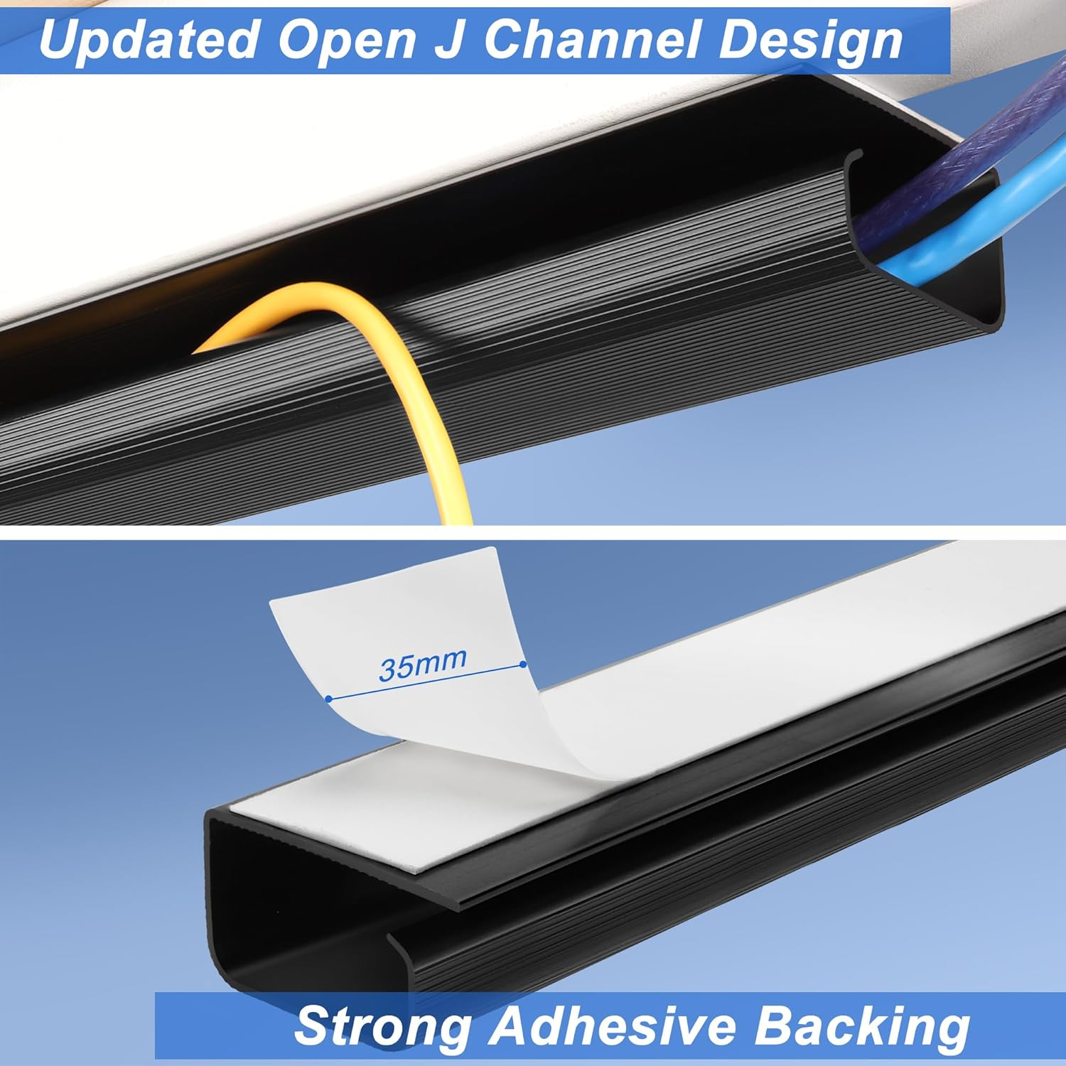 Zhiyo Cable Management under Desk 6X15.7In, 94.5In Cord Organizer, Self-Adhesive, Black J Channel image number 3