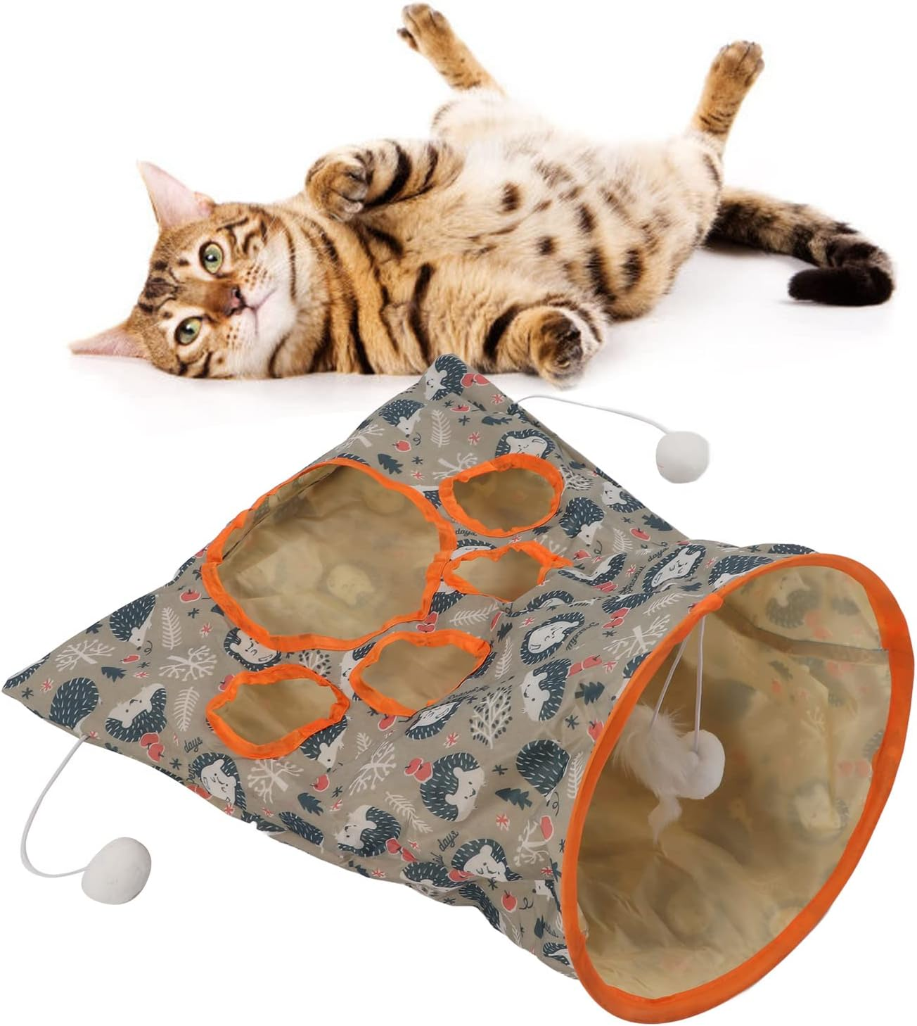 EVTSCAN Cat Tunnel Toy Collapsible 3 Layers Paper Ring Pet Tunnel with Plush Ball and Folding Plush Mouse for Pets(Blue) image number 1