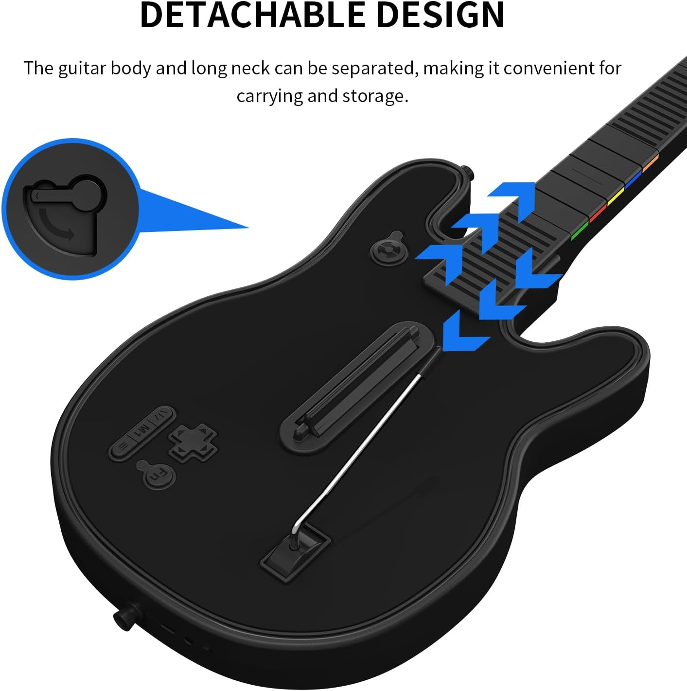 JJDWIN Wireless Guitar Hero Controller for PS4/PS3/PC with RGB Light, Rock Band & Clone Hero Games,  Festival with Strap & Wireless Dongle,Black image number 6