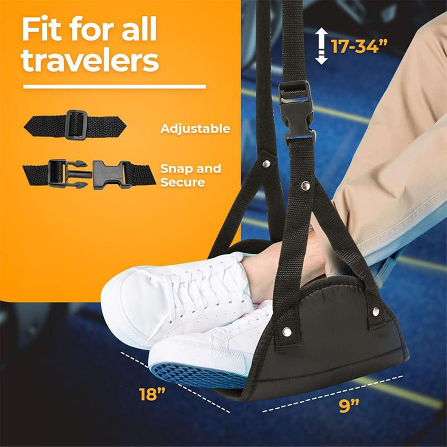 Travel Foot Rest with Height Adjustable Foot Hammock for Travel and Office, Travel Accessories for Portable Foot Hammock for Airplane（Black） image number 1