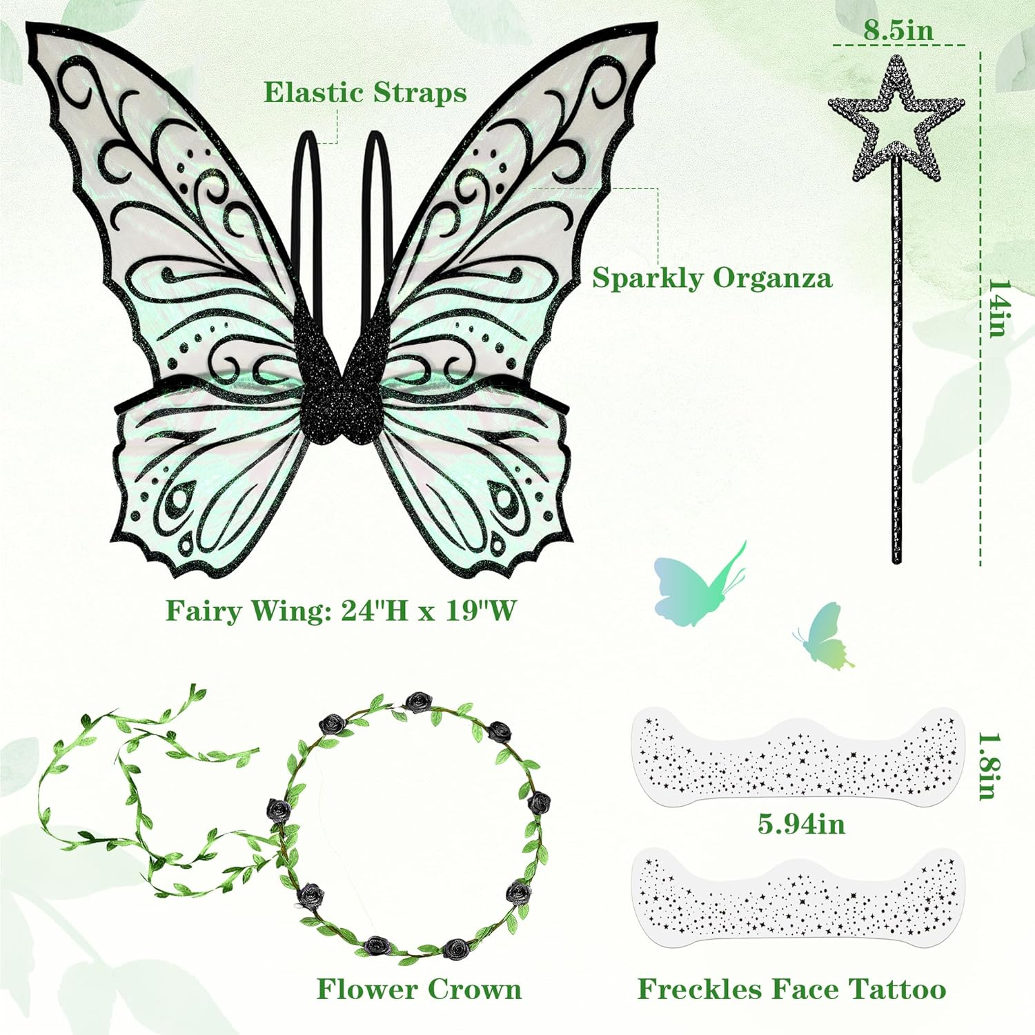Fairy Wings for Adults, Fairy Costume for Women Girls, Butterfly Angel Wings Halloween Costume Christmas Favor Wedding