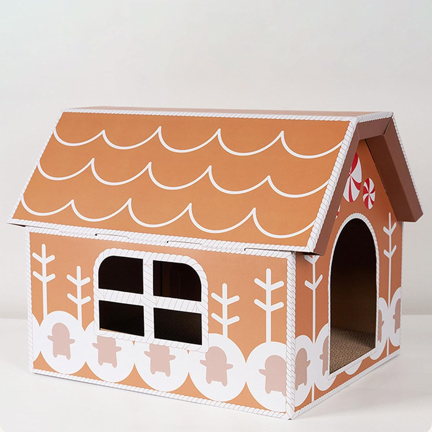 ＫＬＫＣＭＳ Cardboard Cat House Scratcher Holiday Home Decoration for Indoor Cats Scratching Toy Board, Gingerbread image number 6