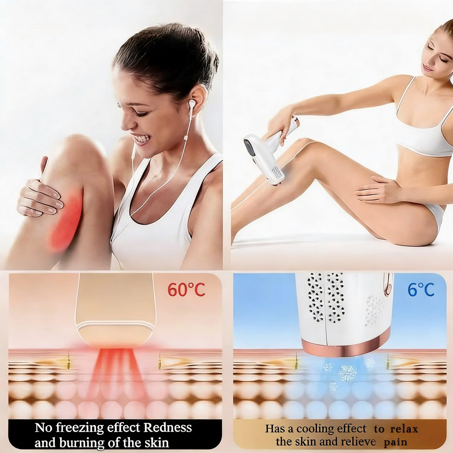 IPL Laser Hair Removal Device Ice Cooling Care at Home for Women & Men-2 Modes Permanent Hair Remover for Facial, Legs, Arms, Bikini Line & Full Body | Includes Razor & Protective Glasses (White Ice Cooling with 9 Level) image number 3