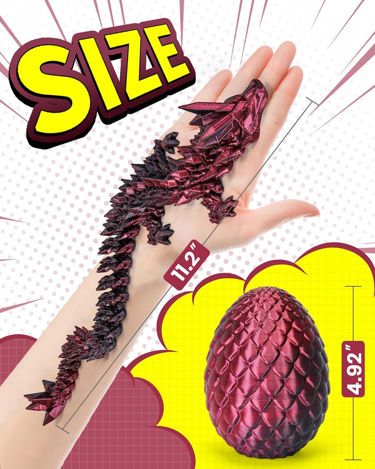 3D Printed Dragon Egg with Articulated Dragon inside - Adult Fidget Toys for Autism ADHD (Black Red) - 4Pcs-B image number 7
