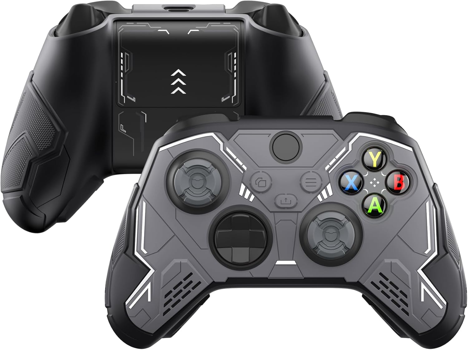 Playvital Stellar Mecha Silicone Cover Skin for Xbox Series X/S Controller, Anti-Slip Grip Protector with Thumb Grips & Sticker for Xbox Core Wireless Controller - Black & Gunmetal Gray