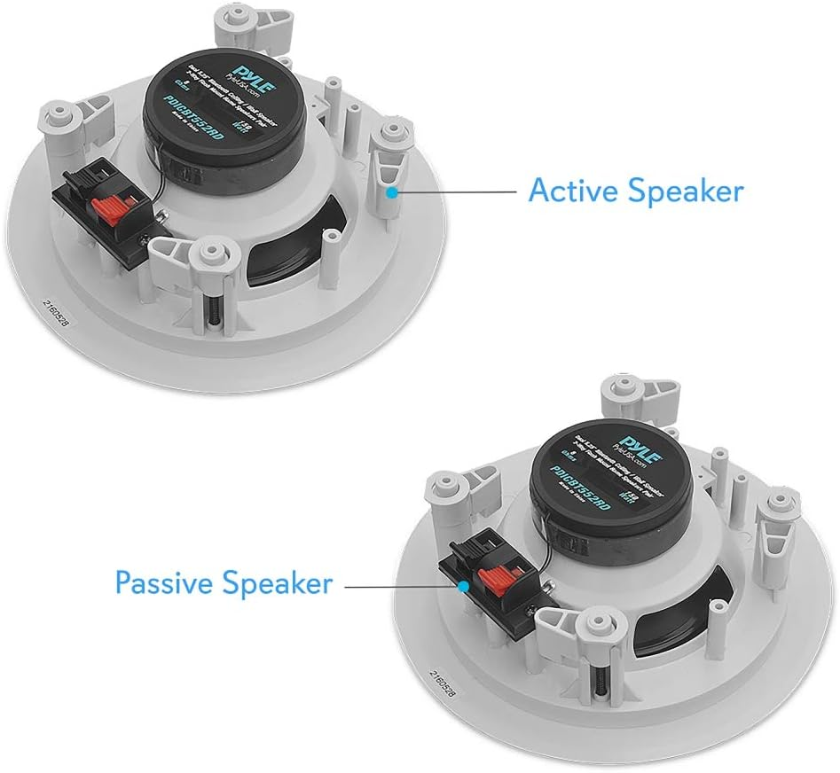 Pyle 5.25&rdquo; Pair Bluetooth Flush Mount In-Wall In-Ceiling 2-Way Speaker System Quick Connections Changeable Round/Square Grill Polypropylene Cone & Polymer Tweeter Stereo Sound 150 Watt (PDICBT552RD) image number 2