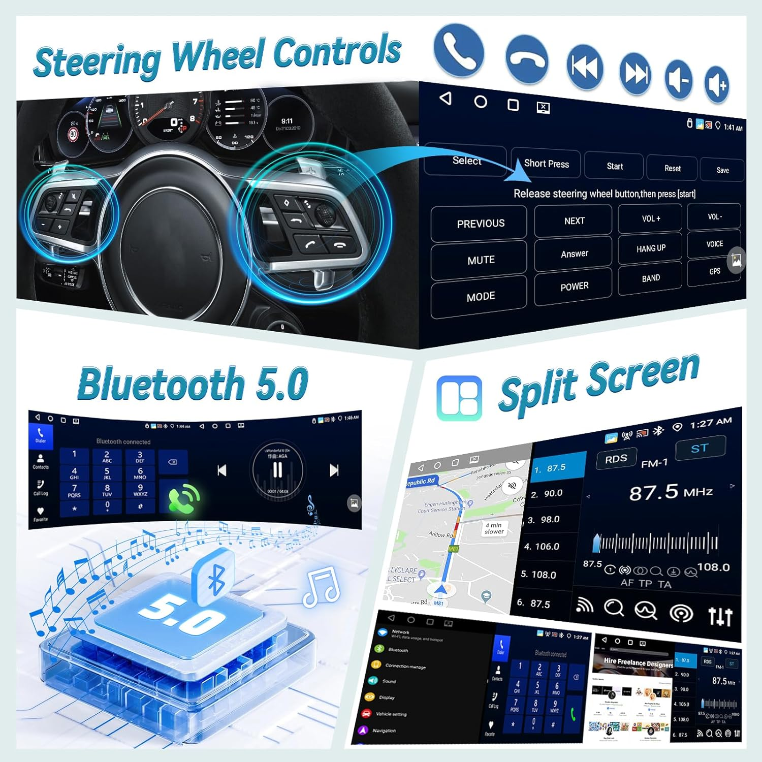 [4G+64G] for Toyota Camry Radio 2000 2001 2002 2003 2004 2005 2006, 9 Inch Android Touchscreen Camry Car Stereo, 32 EQ Audio/1280 * 720 Screen/Carplay/Android Auto/Swc/Bluetooth/Wifi image number 2