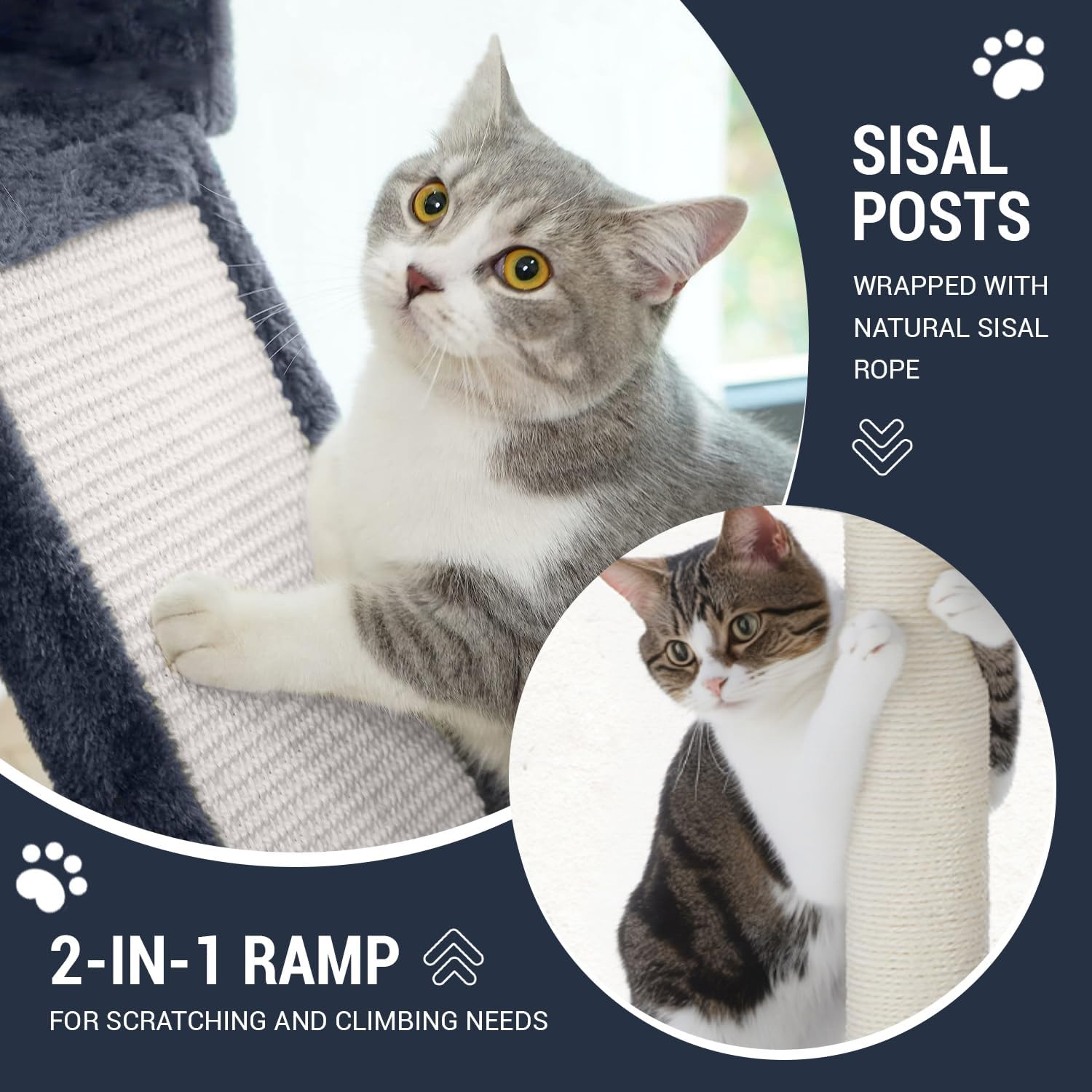 Allewie 68 Inches Cat Tree/House and Towers for Big Feline/Scratching Post/Multi-Level Large Kitty Climbing Tree with Condo/Smokey Grey - Beige image number 6