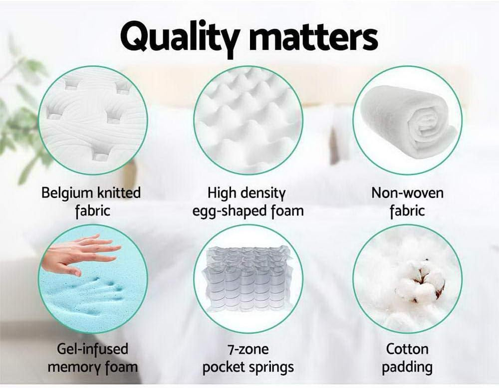 Giselle Bedding Double Mattress Bed Mattresses Cool Gel Memory Foam 34Cm Thickness, with 7-Zone Pocket Spring System and Breathable Euro Top, 5Yrs Warranty, Medium Firm, White + Blue Vacuum Packed