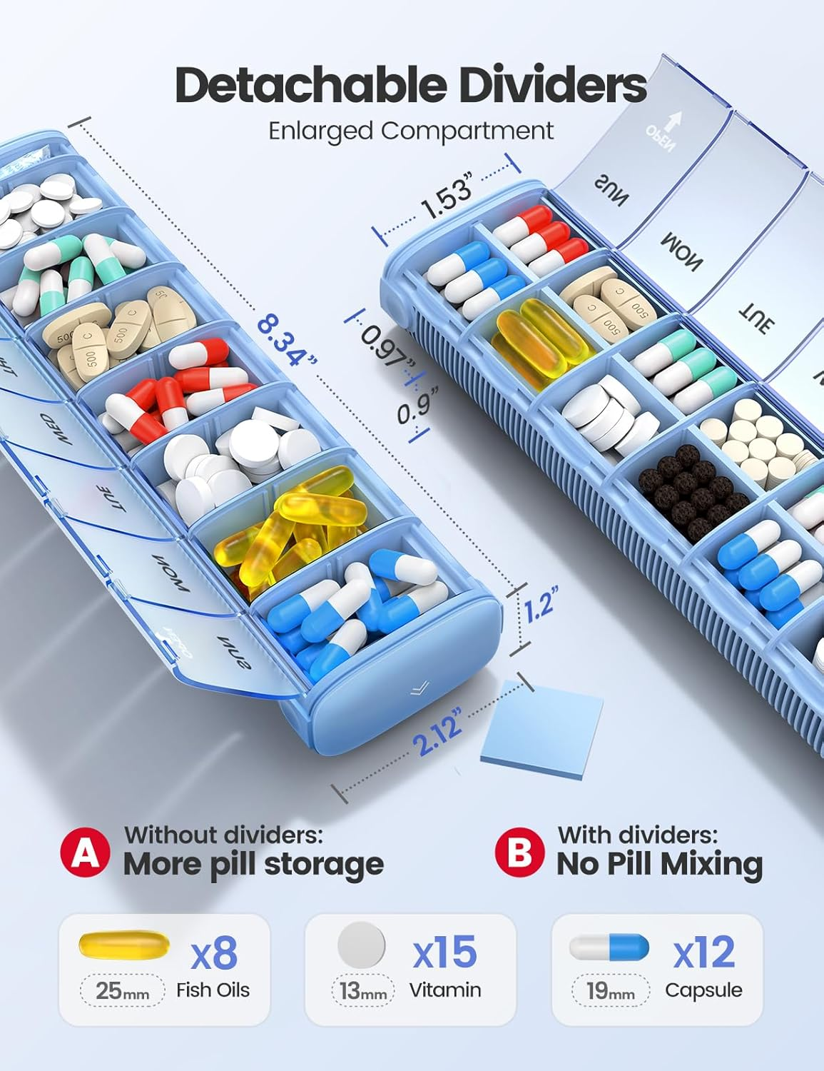 7 Day Weekly Pill Organizer (Support 2 Times a Day), Metal Travel Pill Case, Large Capacity Daily Cute Pill Box for Supplements, Pills, Vitamins and Medication (Rose Glod)