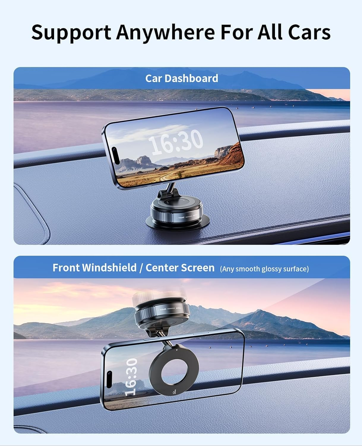 Vacuum Magnetic Phone Holder for Car,Suction Cup Phone Mount[Mag Safe],Foldable Vacuum Magnetic Phones Stand,Magsafe Car Mount for All Smartphones & All Vehicle & Gym/Bathroom Mirror image number 4