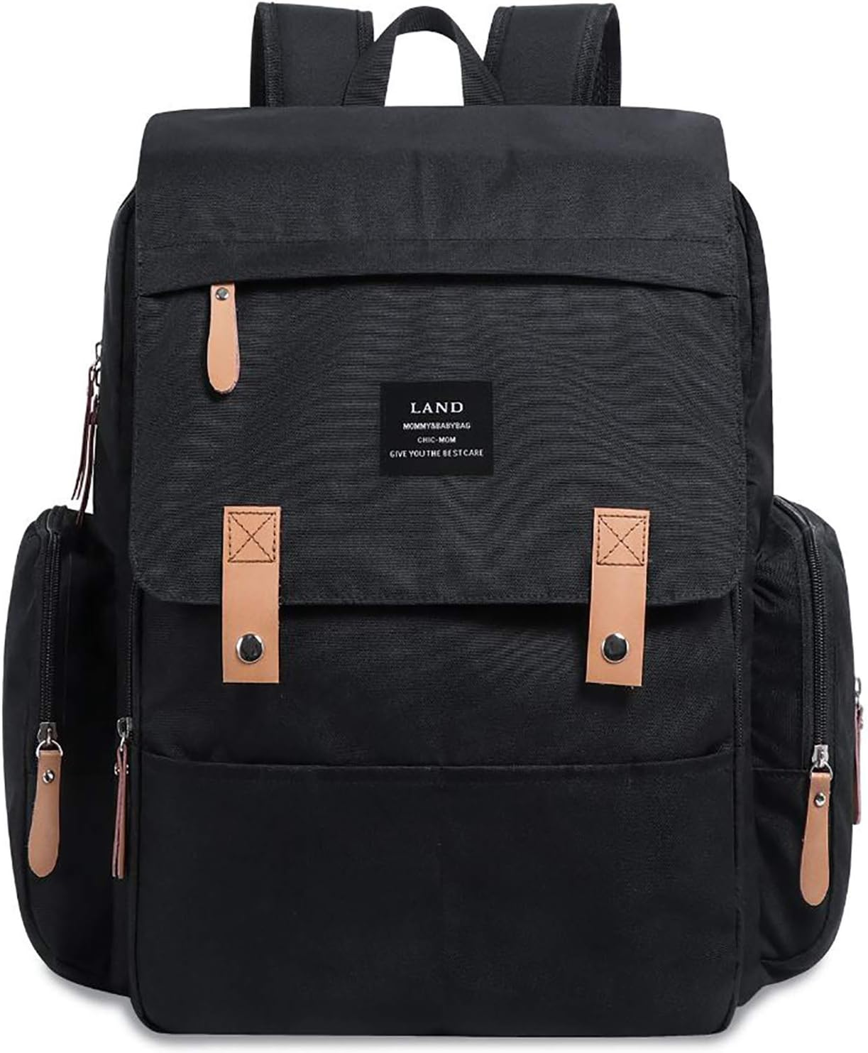 Land Backpack Diaper Bag for Mom/Dad, Baby Care Nappy Bag for Boys/Girls, Waterproof Travel Knapsack, Changing Pad (Pure Black) image number 5