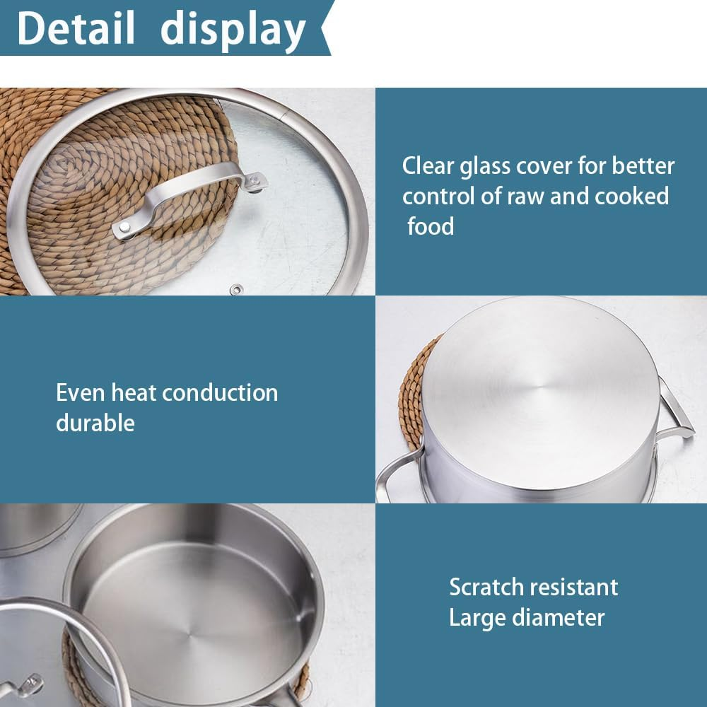 GUDAJIN Stainless Steel Cooking Pot Set of 2, 25 CM Frying Pan and 26 CM Non-Stick Saucepan with Lid, Kitchen Cookware Set, Stainless Steel Cooking Pots and Pans for All Stovetops image number 2