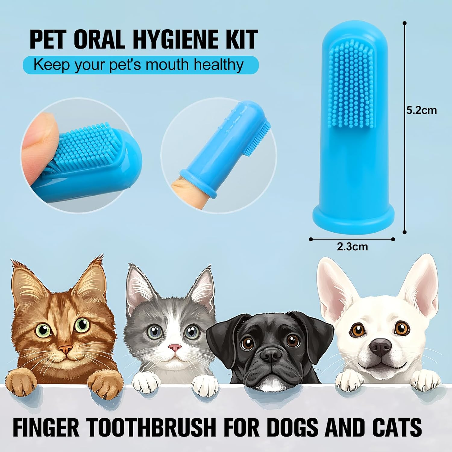 Dog Toothbrush for Small Medium to Large Dogs and Cats, Soft-Bristled Dog Tooth Brushing Kit - 3 Pcs Dual Head Premium Non-Slip Handle with 3 Cleaning Finger Brush for Dogs Cats Teeth image number 6