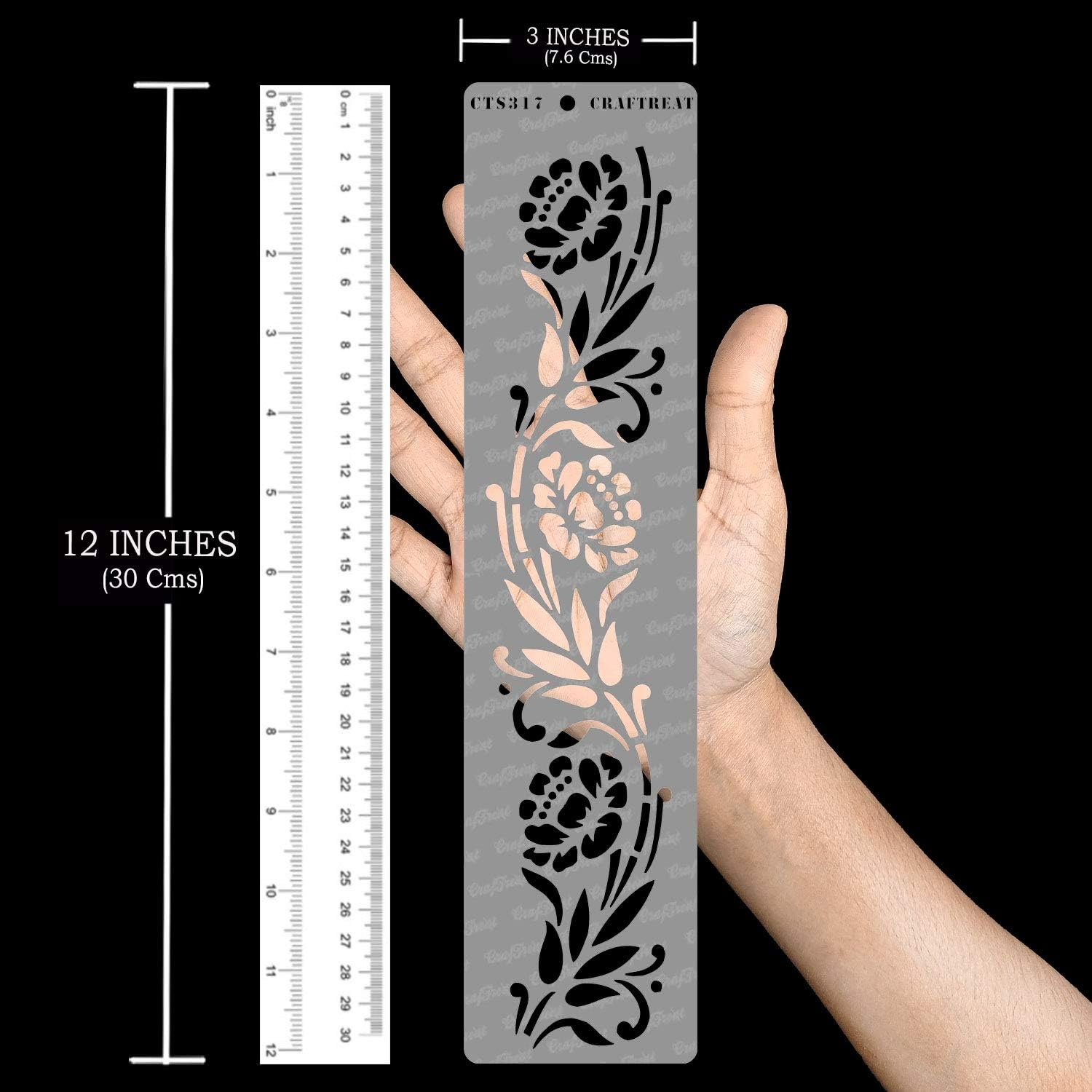 Craftreat Floral Border Stencils for Painting on Canvas, Wallart, Home Decor and Scrapbook - Rangoli Stencil - 3"X12" Aesthetic Room Decor Stencils - Reusable Wall Decor Stencil Arts & Crafts Supplies image number 2