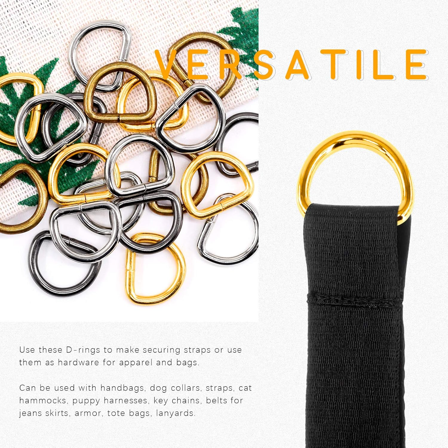 Rustark Assorted Strong Metal Webbing Set 4 Colors Multi-Purpose Keychains D Ring Handbag Strap Loop Clasp D Buckles image number 2