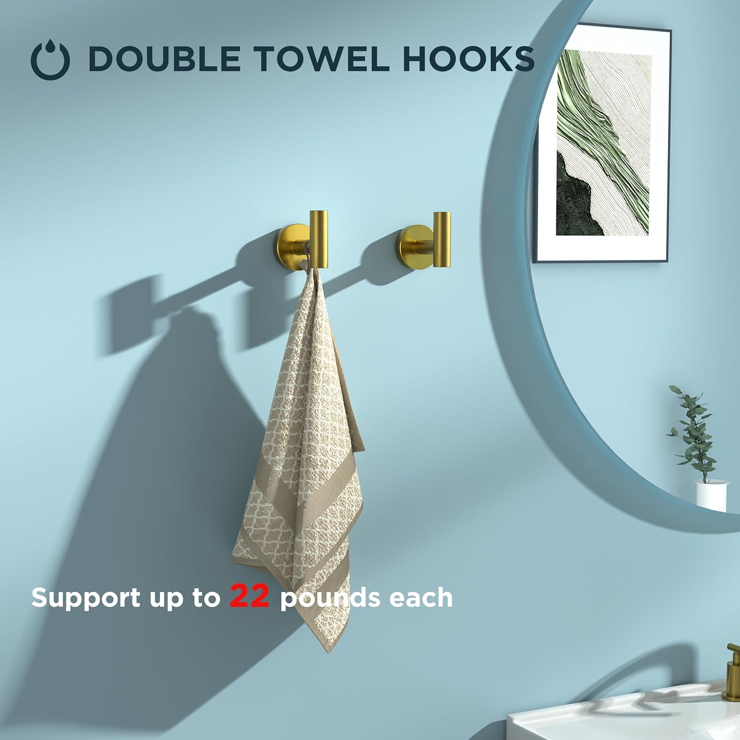 FORIOUS Toilet Roll Holder Set 4 Piece, SUS304 Stainless Steel Wall Mounted, Bathroom Hardware Set with Hand Towel Ring and TP Holder and Towel Hooks, Gold