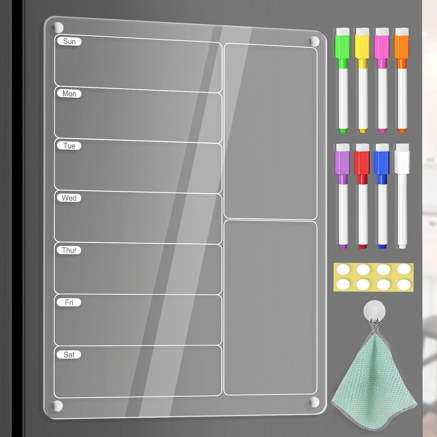 True Arc Acrylic Meal Planner Magnetic Menu Board with 8 Markers, Clear Weekly Calendar Planning Board Noteboard Refrigerator Dry Erase Board to Do/Grocery/Shopping List/Chore Chart image number 2